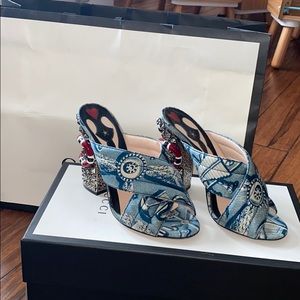 Gucci Blue Webby Mules